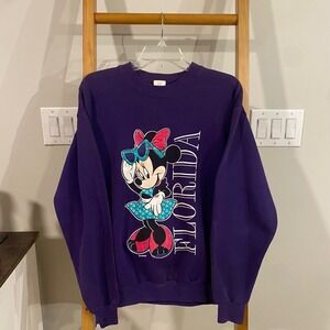 Vintage Minnie Mouse Florida Graphic Sweatshirt Purple Adult M Velva Sheen